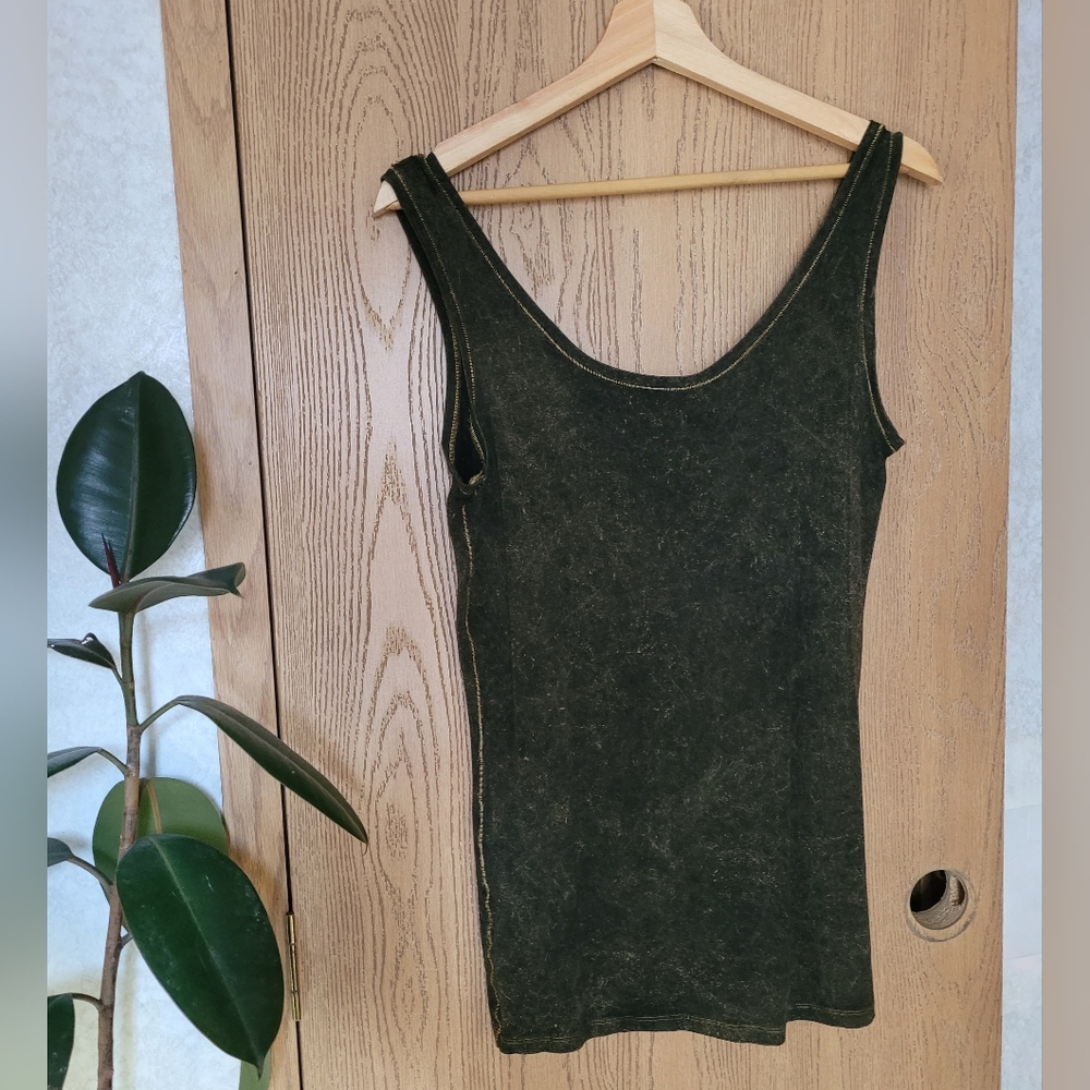 Angelrox Scoop Neck Tank Top M/L Shrug Cozy Sleeves Distressed Green OS - Picture 9 of 16